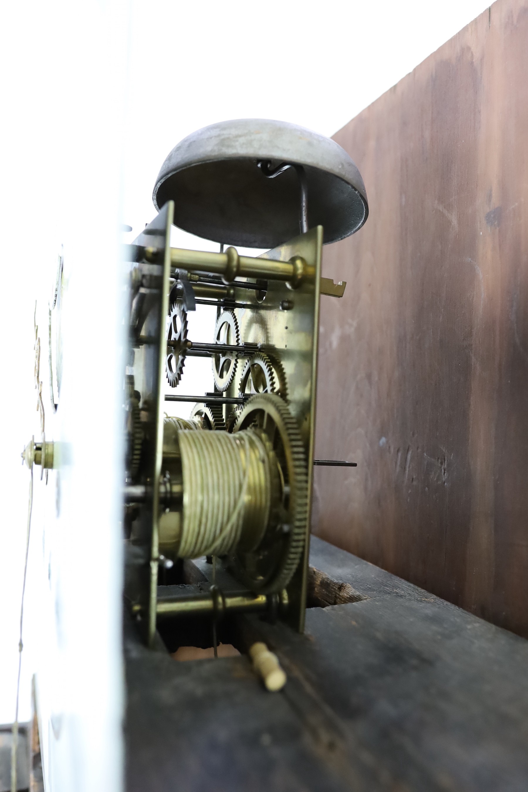 Lees of Bury. A William IV boxwood strung mahogany eight day longcase clock, W.60cm H.235cm